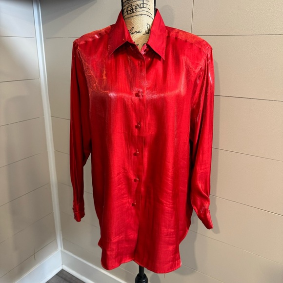 Karen Scott II Vintage Iridescent Red Shiny Button Town Top Blouse 1X - Picture 1 of 8